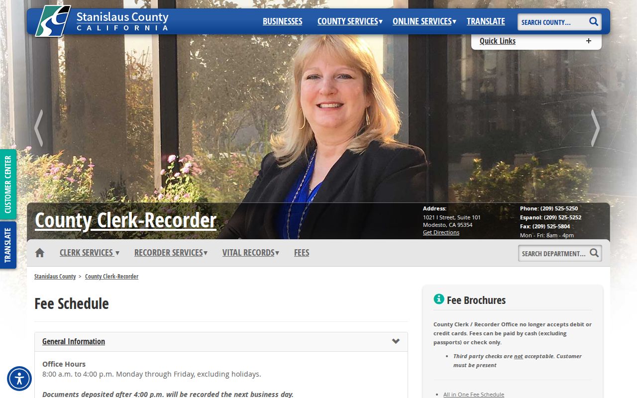 Oakdale city directory Clerk-Recorder search and copy fees