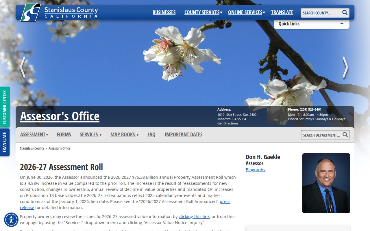 Oakdale residents directory view of Stanislaus County Assessor public inquiry