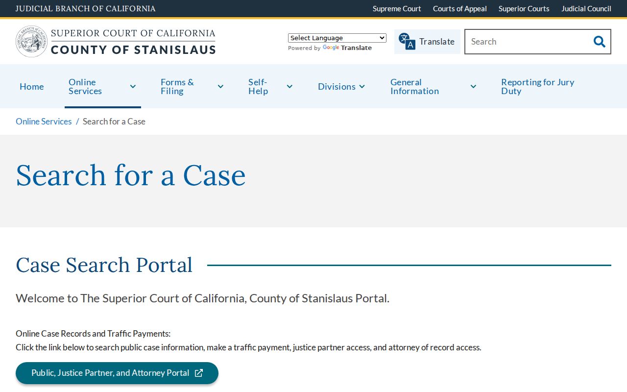 Oakdale residents directory view of Stanislaus Superior Court public case search