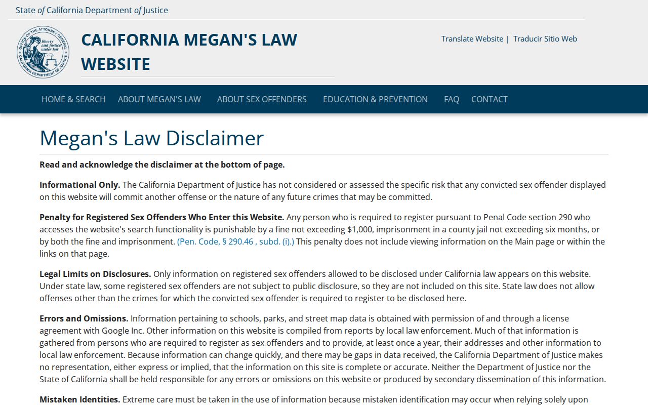 Oakdale neighbors California Megan's Law search