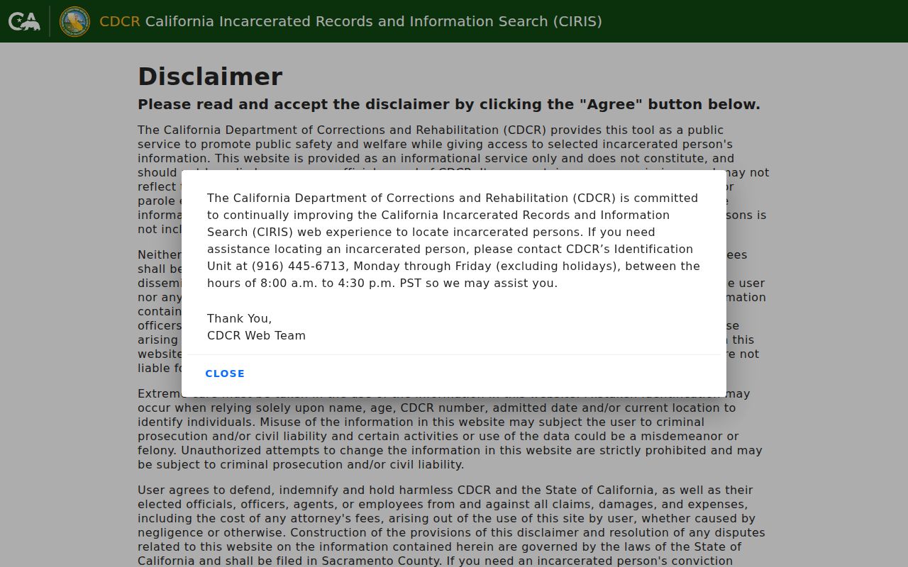 Oakdale neighbors CDCR incarcerated person locator