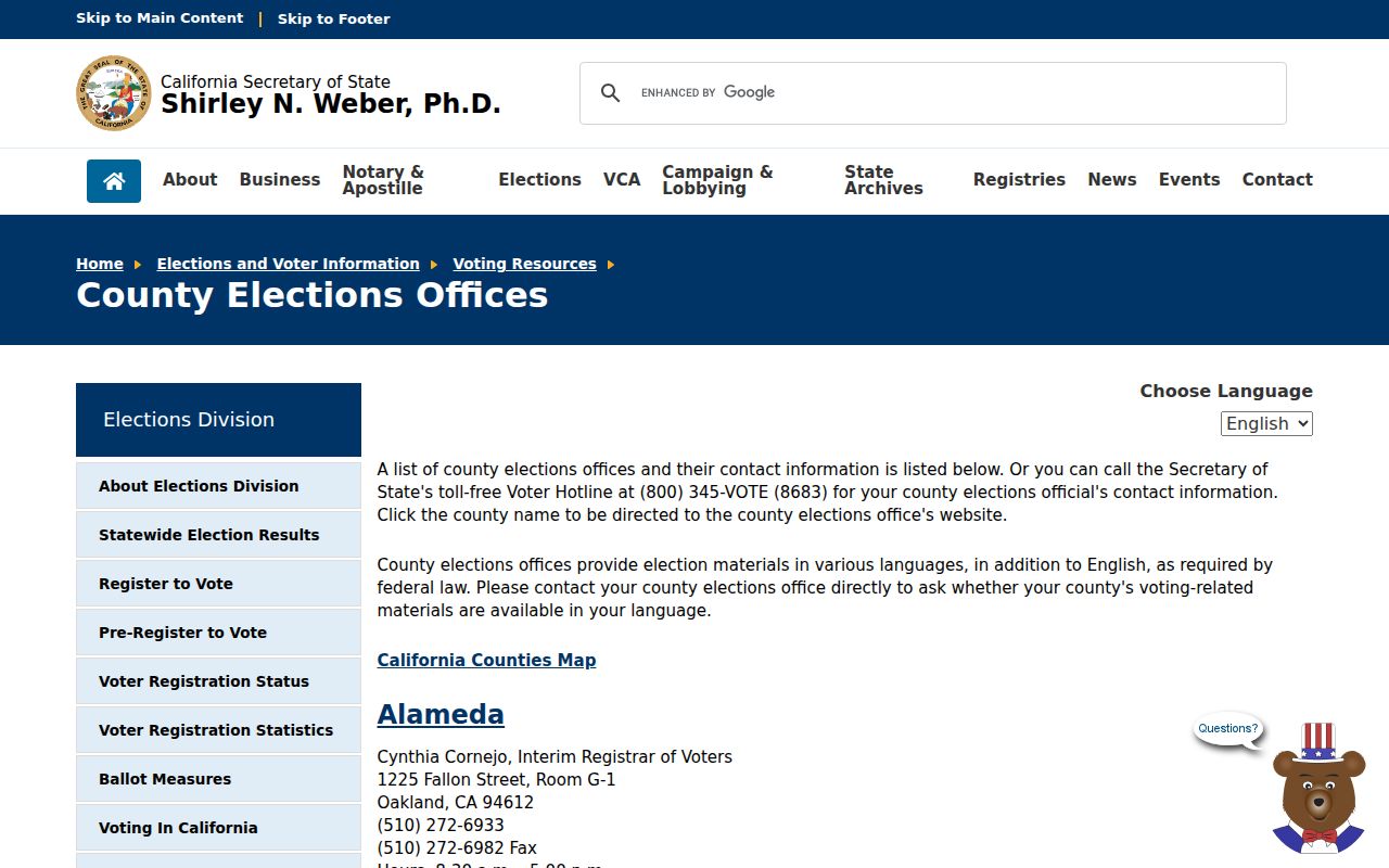 Oakdale previous residents Stanislaus County elections office information