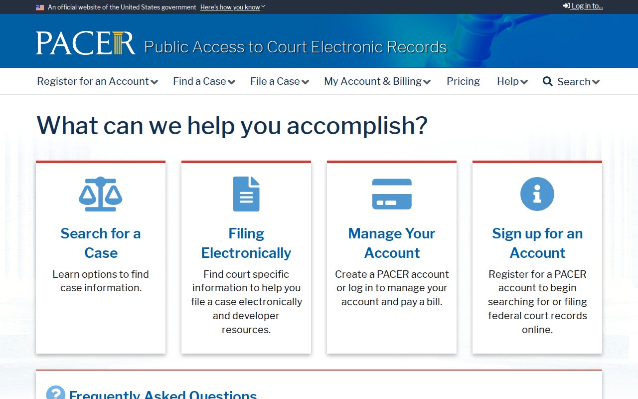 Oakdale resident lookup PACER federal court access