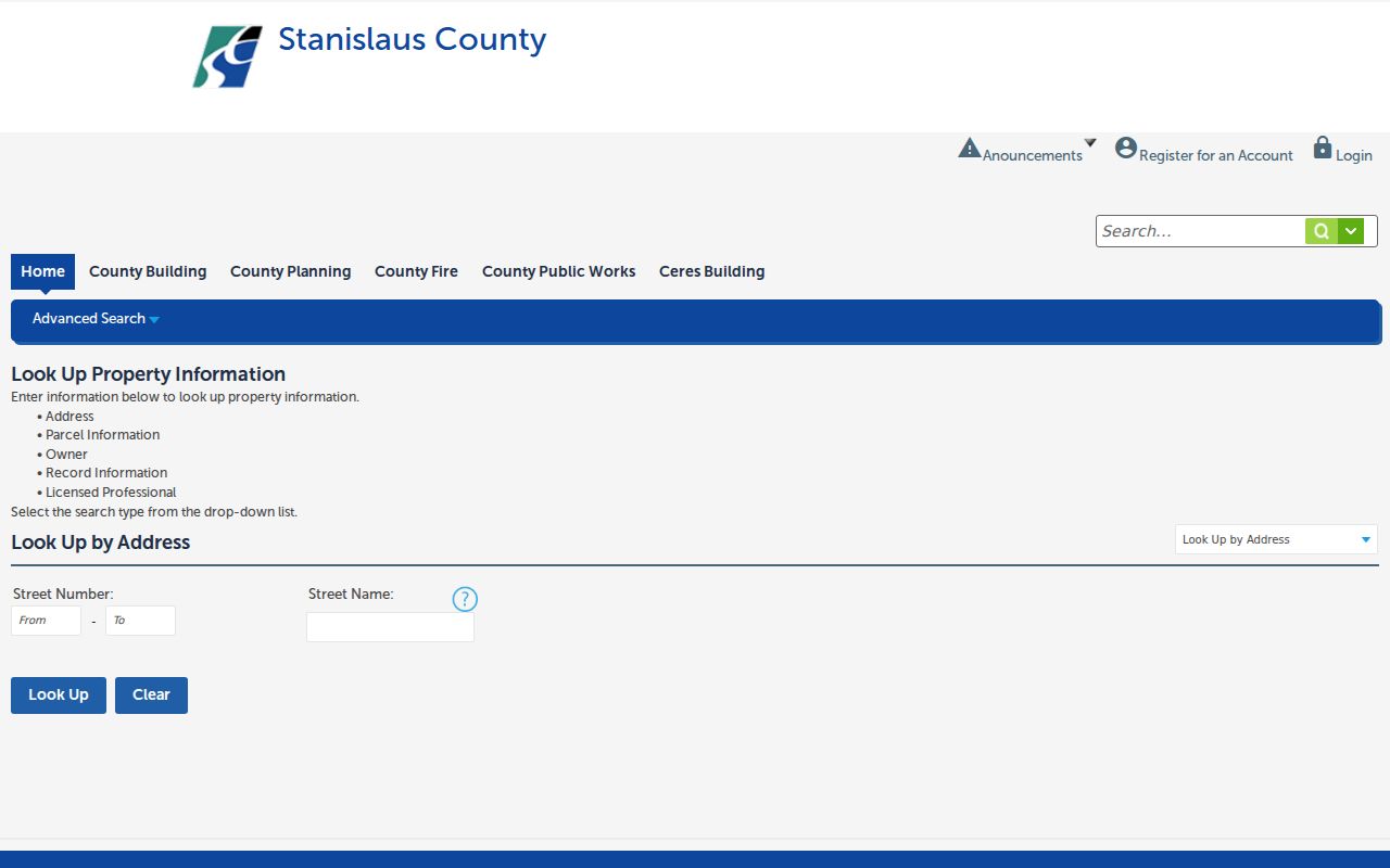 Oakdale street directory Accela address and parcel lookup